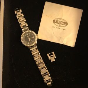 Original Fossil silver tone w rhinestone watch.